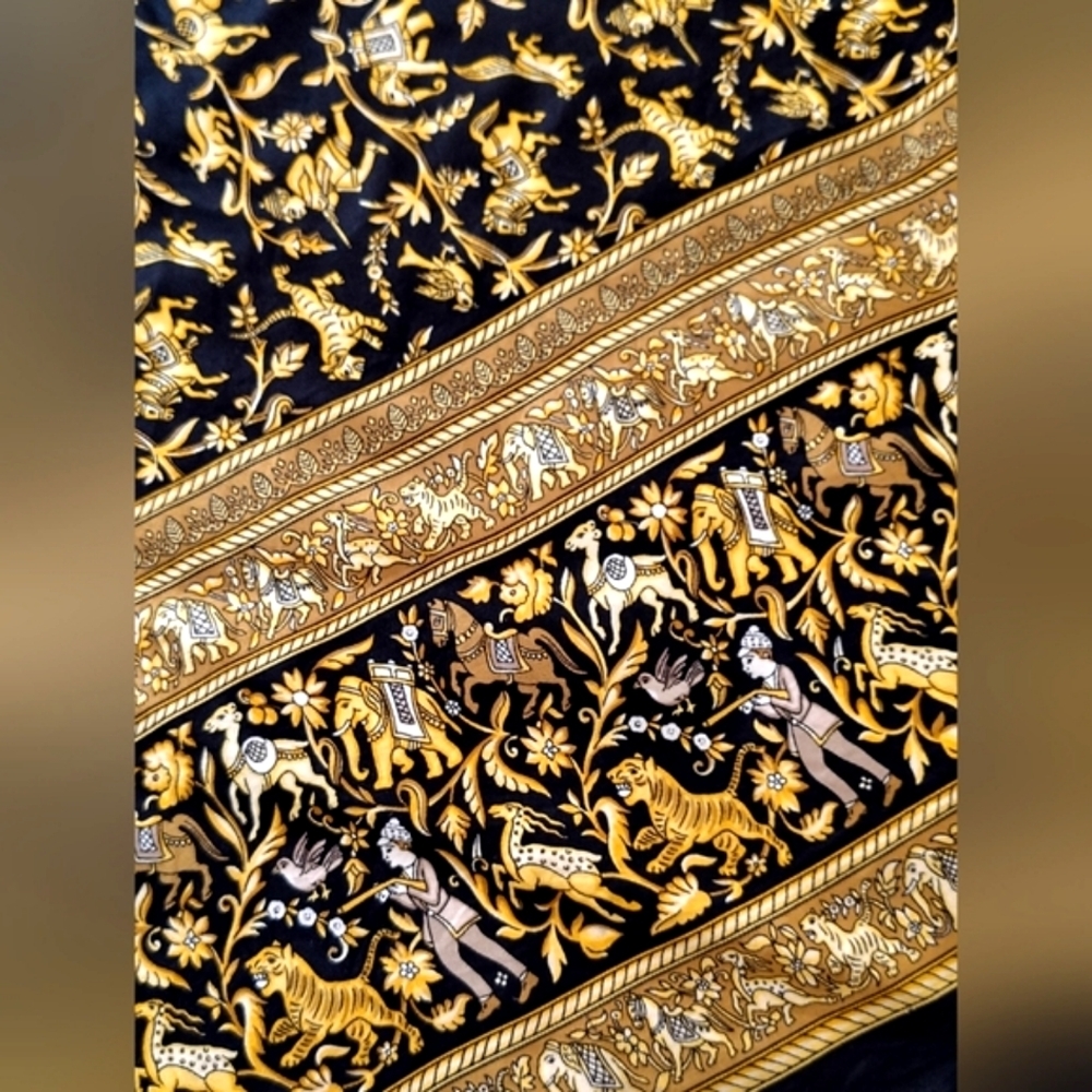 Hermes Chasse En Inde Black & Gold Silk Scarf - Picture 14 of 16
